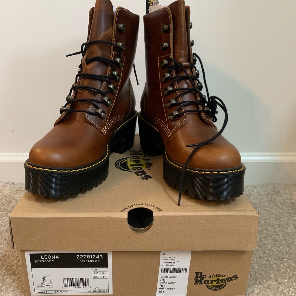 NWOT. New Dr. marten brown Leona boots. Never worn